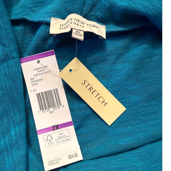 2X Jones New York Sport Woman Teal Blue Cowl Neck 3/4 Sleeve Stretch Top - Picture 4 of 6
